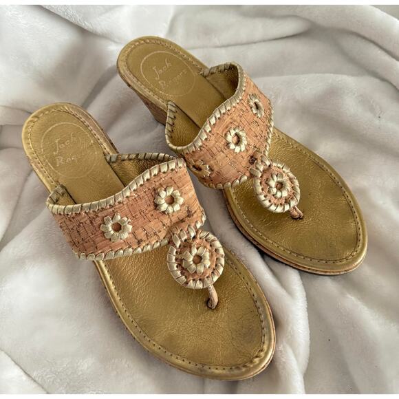 Marbella Wedge Sandal in Cork and Gold by Jack Rogers Size 6.5/6 1/2 - Picture 2 of 10
